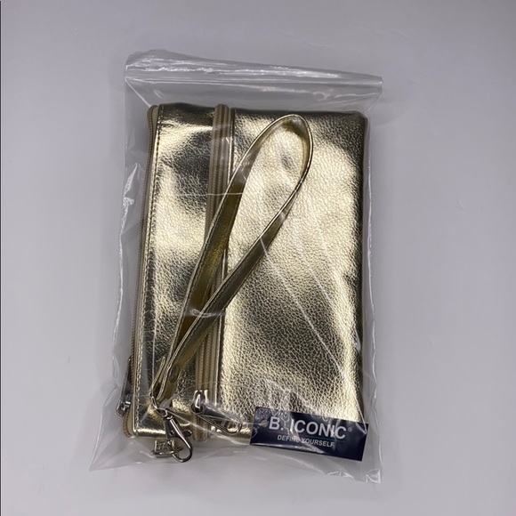 B Iconic Gold Wristlet Zipper Pouch Purse - Picture 8 of 8